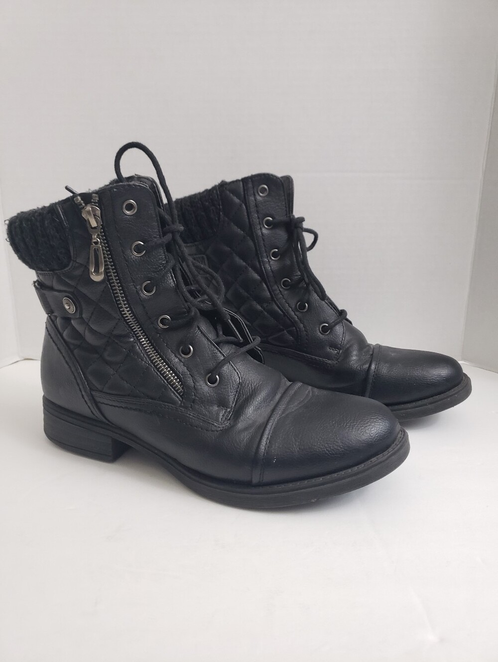 Sz 10 No Brand Black Lace Up Combat Boots - Missing Insoles